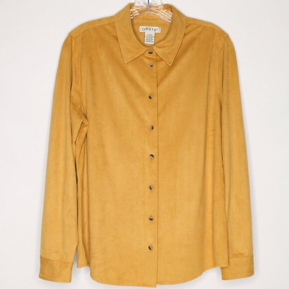 Orvis Faux Suede Mustard Yellow Button Down Shirt - Picture 1 of 7